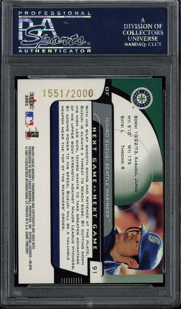 2001 Fleer Game Time #91 Ichiro Mariners PSA 6 EX-MINT RC 1551/2000 Next Game