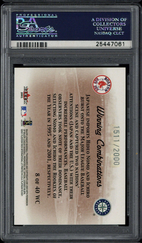 2001 Fleer Platinum #8 Ichiro Mariners PSA 8 NM-MINT RC Winning Combinations Nomo
