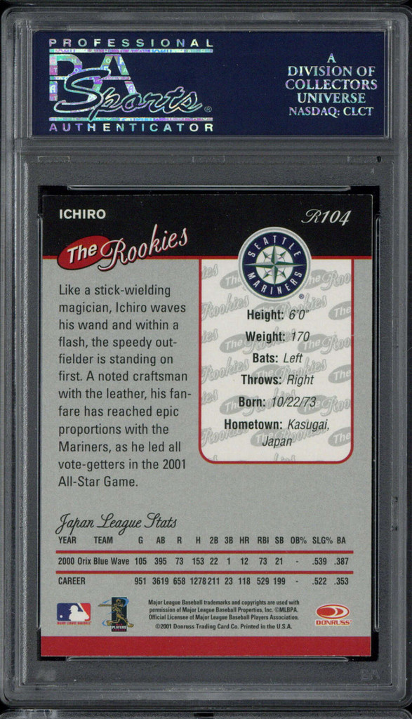 2001 Donruss Rookie R104 Ichiro Mariners PSA 9 MINT RC
