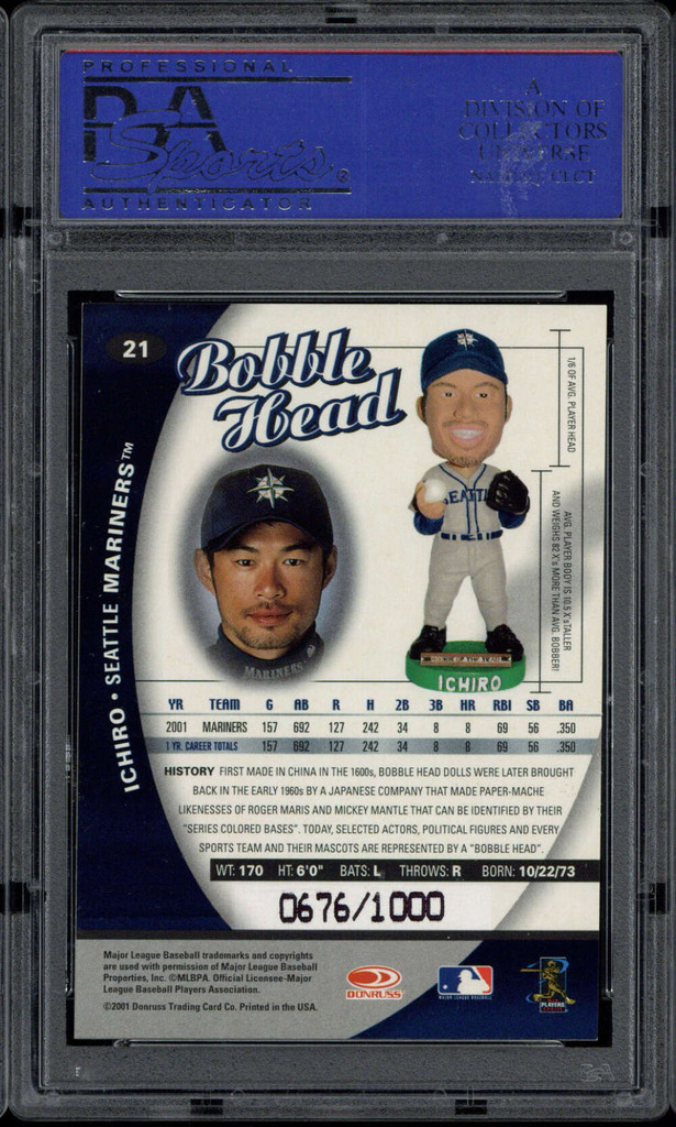 2001 Donruss Class 01 #21 Ichiro Mariners PSA 9 MINT RC Bobble head 676/1000