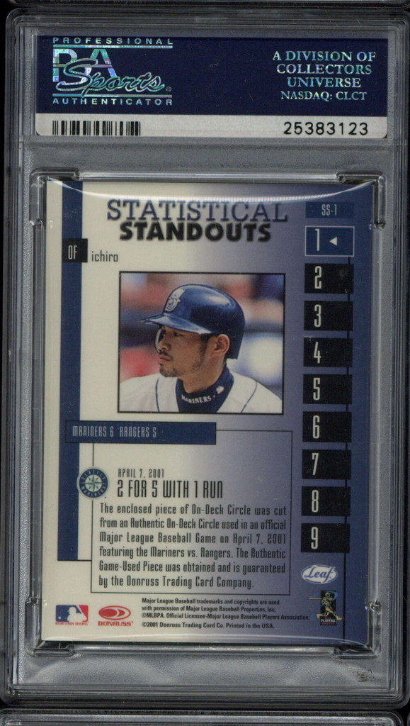 2001 Leaf Rookie Stars SS-1 Ichiro Mariners PSA 8 NM-MINT RC Statistical Standouts GU