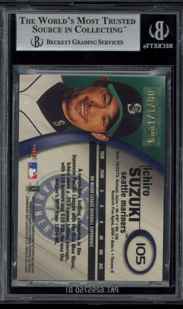 2001 E-X #105 Ichiro Mariners BGS 9 MINT RC 871/1999