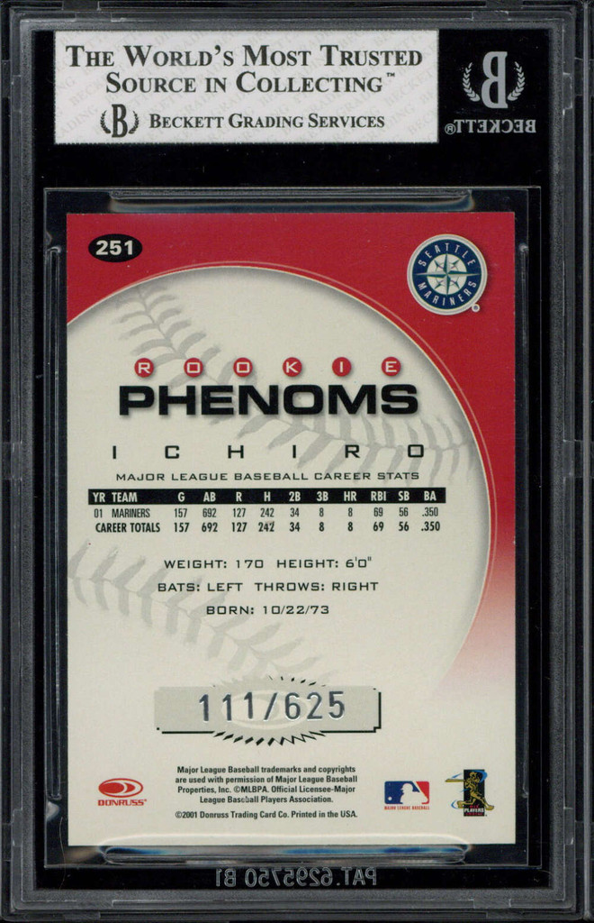 2001 Donruss Class 01 #251 Ichiro Mariners BGS 8 NM-MINT RC Phenoms 111/625
