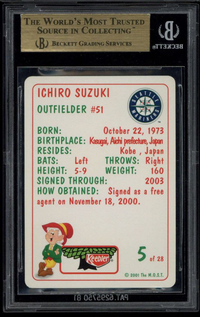 2001 Keebler #5 Ichiro Mariners BGS 9.5 GEM MINT RC