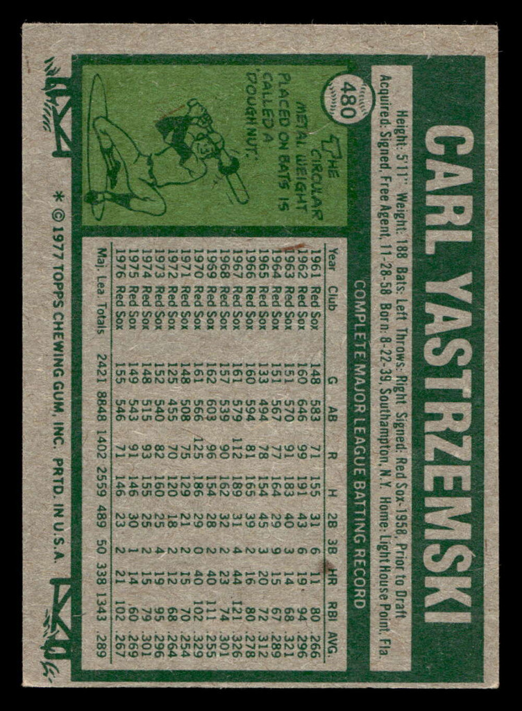 1977 Topps #480 Carl Yastrzemski Ex-Mint  ID: 517845