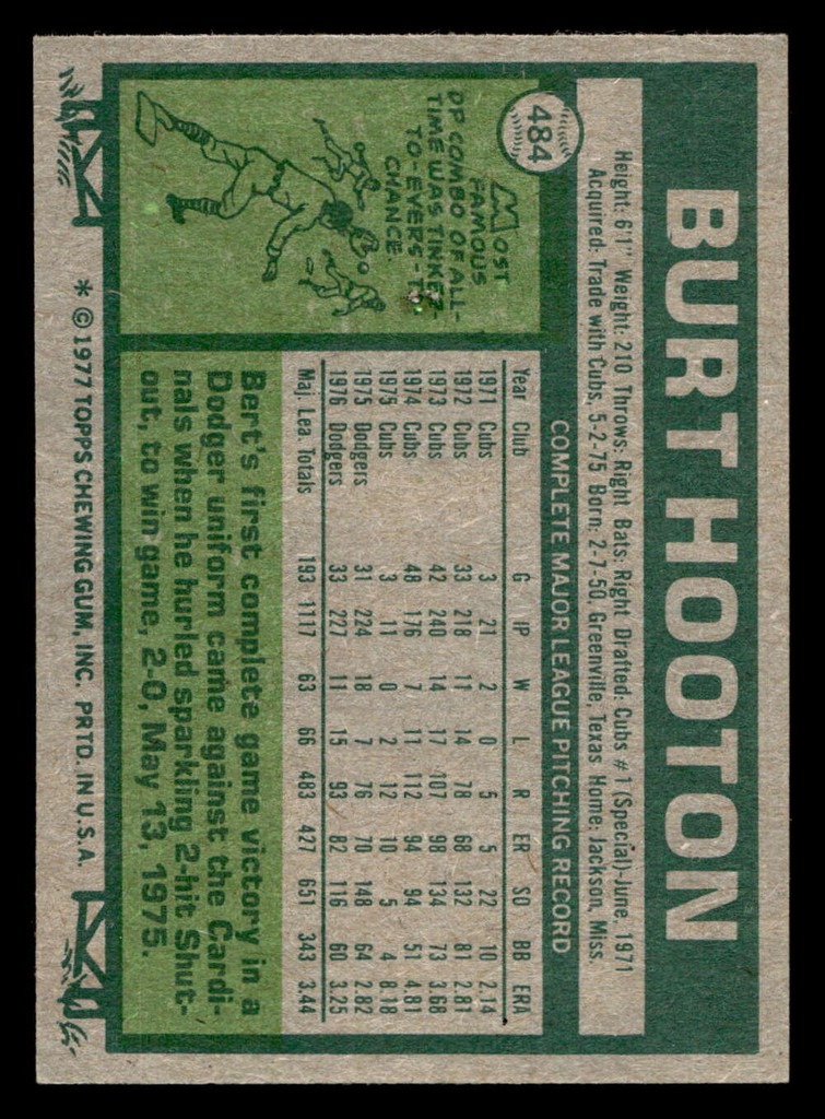 1977 Topps #484 Burt Hooton Ex-Mint  ID: 517862
