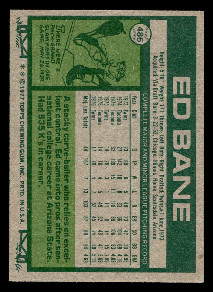 1977 Topps #486 Ed Bane Ex-Mint  ID: 517868