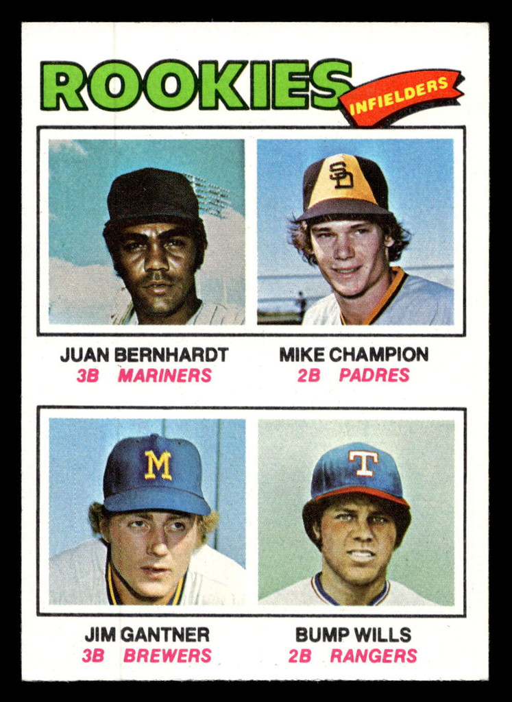 1977 Topps #494 Juan Bernhardt/Mike Champion/Jim Gantner/Bump Wills Rookie Infielders Near Mint RC Rookie  ID: 517899