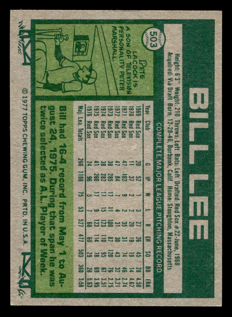 1977 Topps #503 Bill Lee Near Mint  ID: 517937