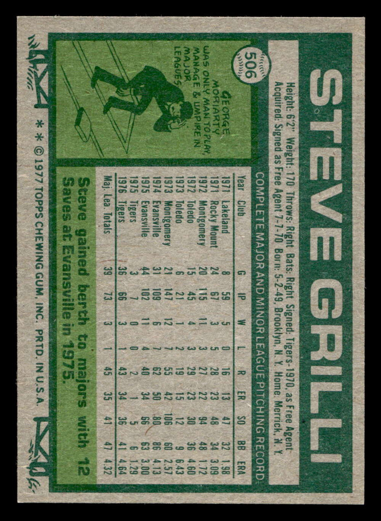 1977 Topps #506 Steve Grilli Near Mint+  ID: 517948