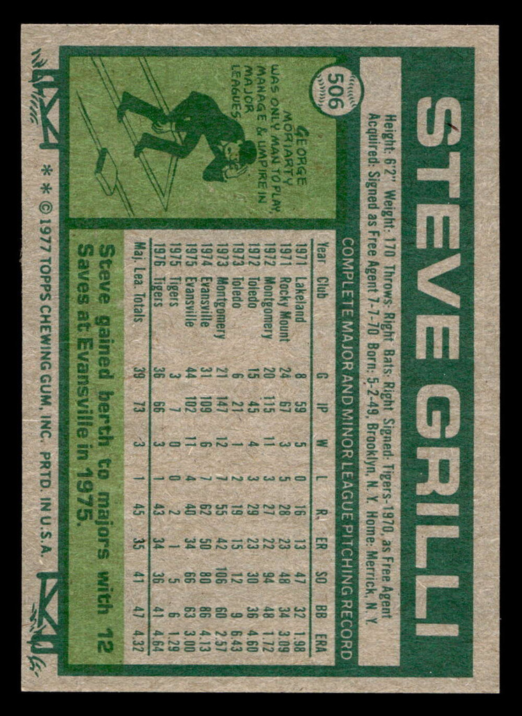 1977 Topps #506 Steve Grilli Near Mint+  ID: 517950
