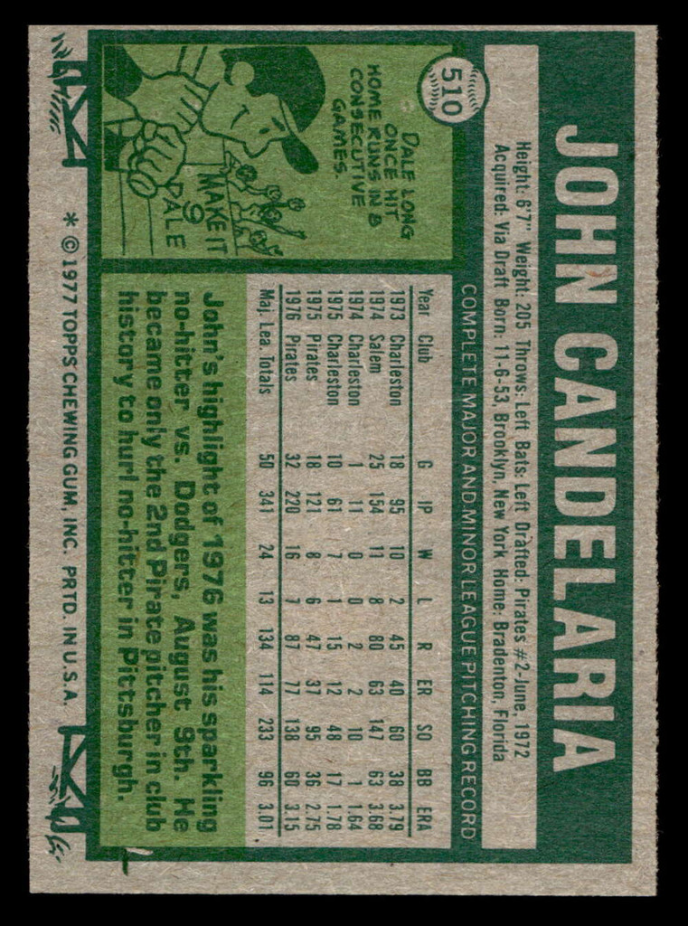1977 Topps #510 John Candelaria Near Mint  ID: 517966