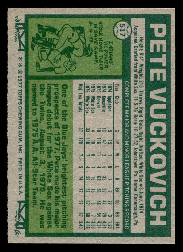 1977 Topps #517 Pete Vuckovich Ex-Mint RC Rookie 