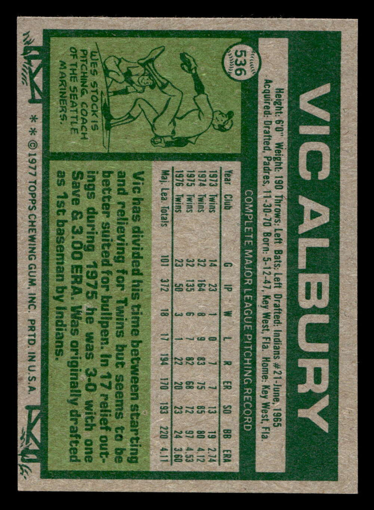 1977 Topps #536 Vic Albury Ex-Mint  ID: 518057