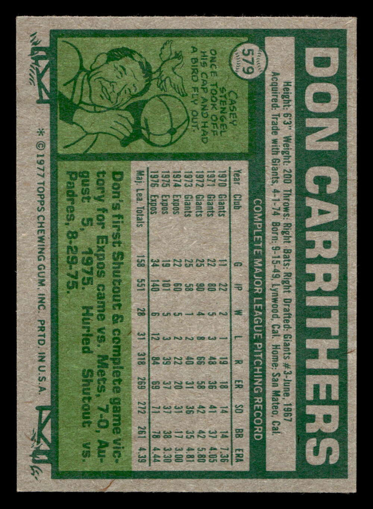 1977 Topps #579 Don Carrithers Near Mint+  ID: 518224
