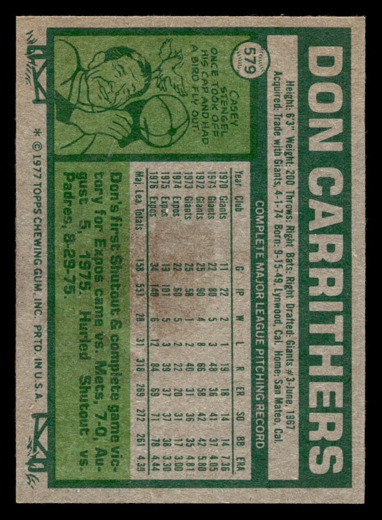 1977 Topps #579 Don Carrithers Near Mint+  ID: 518225