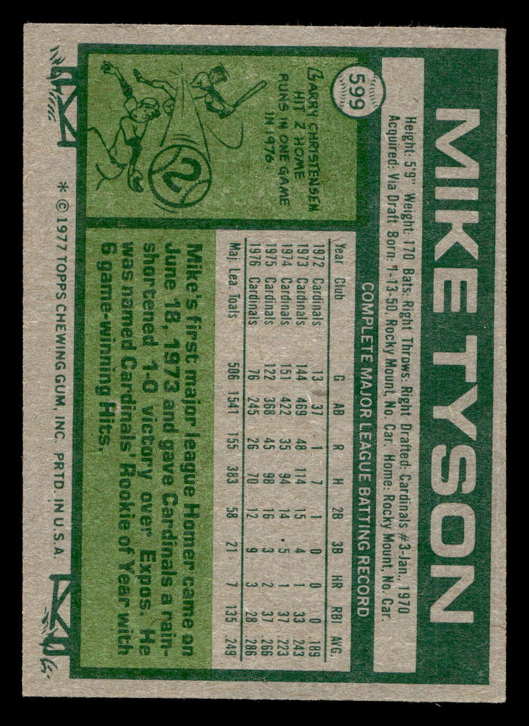 1977 Topps #599 Mike Tyson Near Mint  ID: 518298