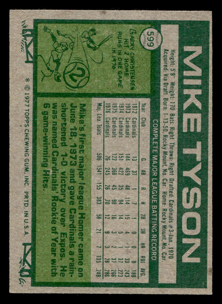 1977 Topps #599 Mike Tyson Near Mint  ID: 518299