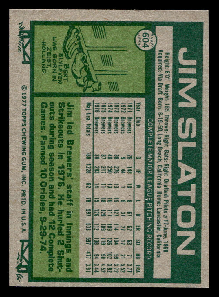 1977 Topps #604 Jim Slaton Near Mint  ID: 518316