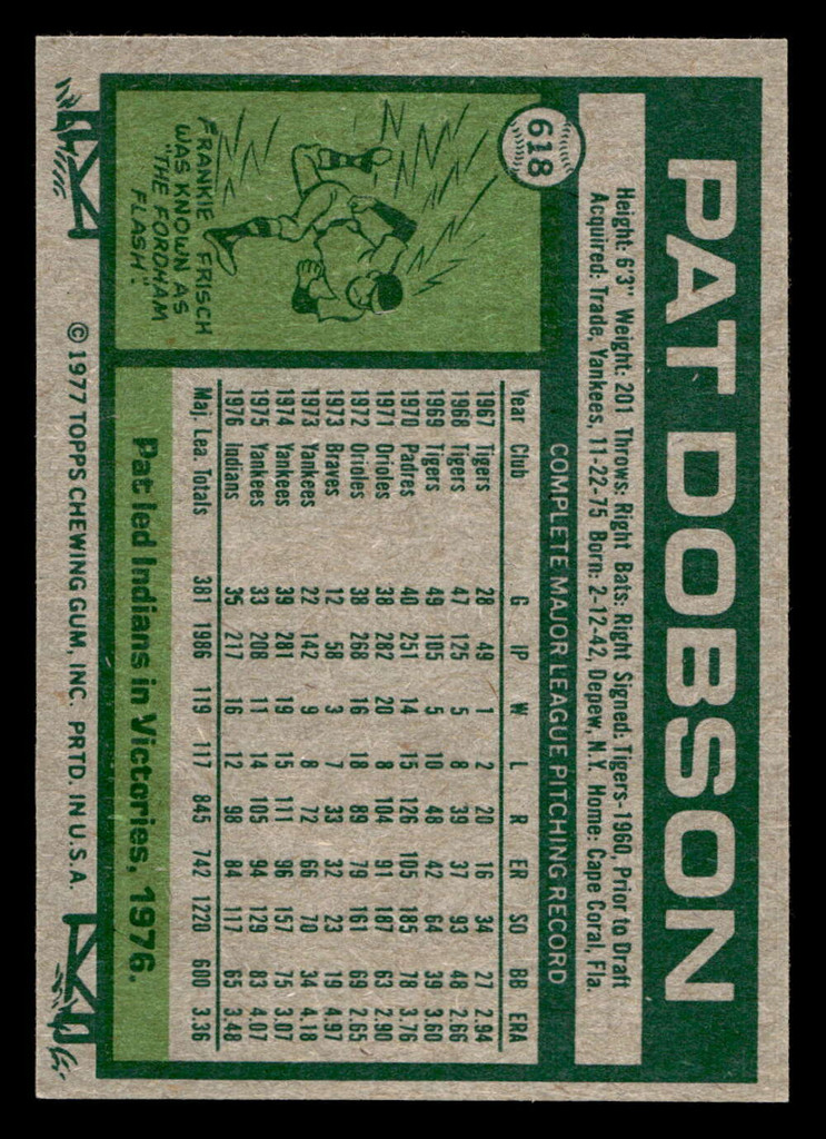 1977 Topps #618 Pat Dobson Near Mint  ID: 518370
