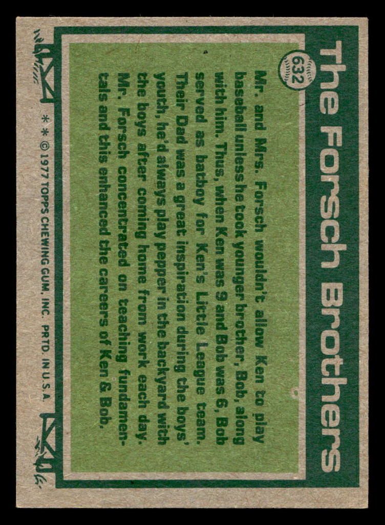 1977 Topps #632 Bob Forsch/Ken Forsch Big League Brothers Near Mint  ID: 518425