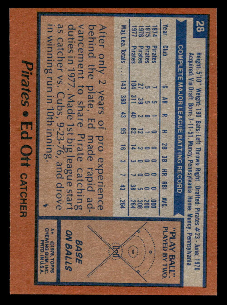 1978 Topps #28 Ed Ott Near Mint+  ID: 518639