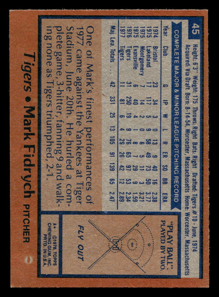 1978 Topps #45 Mark Fidrych Near Mint  ID: 518704