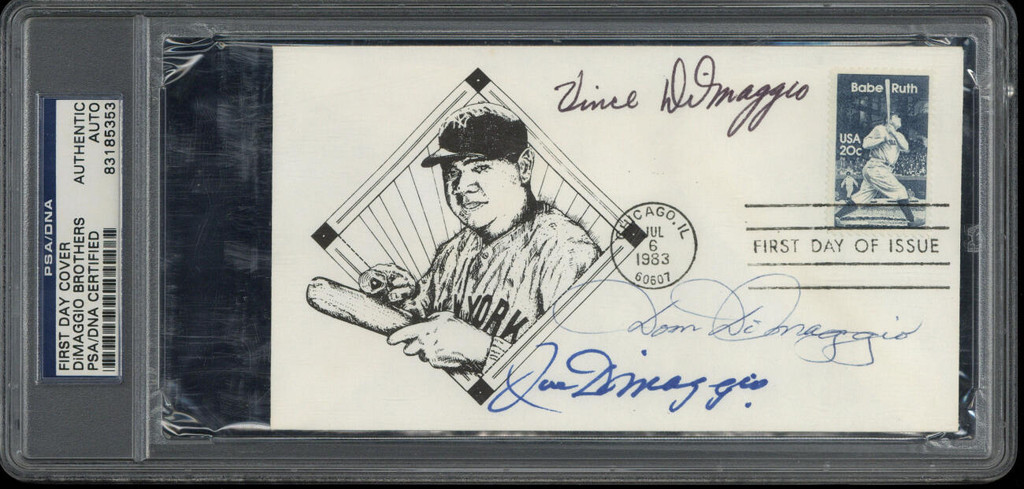 JOE DIMAGGIO VINCE DOM FIRST DAY COVER FDC SIGNED AUTO PSA DNA AUTHENTIC ID: 518818