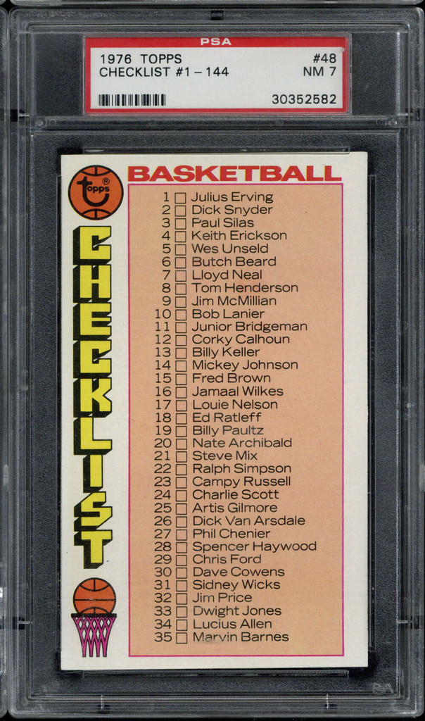 1976-77 Topps Basketball #48 Checklist PSA 7 Near Mint