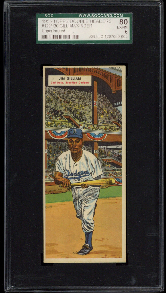 1955 Topps Doubleheader 129/130 Jim Gilliam Ellis Kinder Unperforated SGC 6 EX-Mint