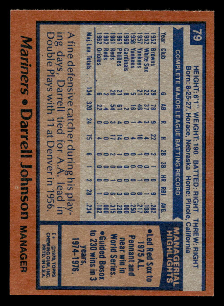 1978 Topps #79 Darrell Johnson/ DP Near Mint  ID: 518903