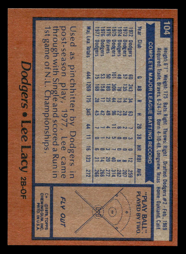 1978 Topps #104 Lee Lacy Ex-Mint 