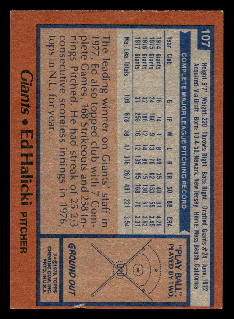 1978 Topps #107 Ed Halicki Ex-Mint 