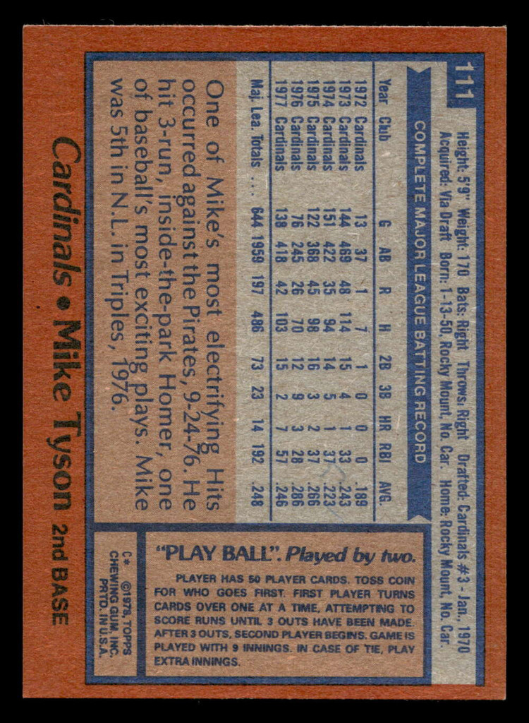 1978 Topps #111 Mike Tyson Near Mint  ID: 519032