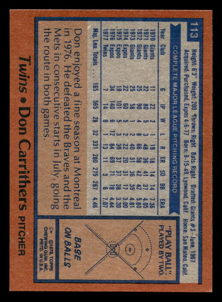1978 Topps #113 Don Carrithers Near Mint  ID: 519044