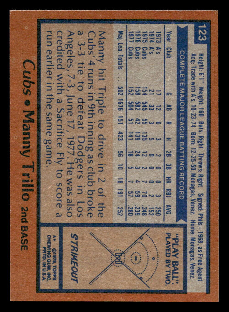 1978 Topps #123 Manny Trillo Near Mint  ID: 519083