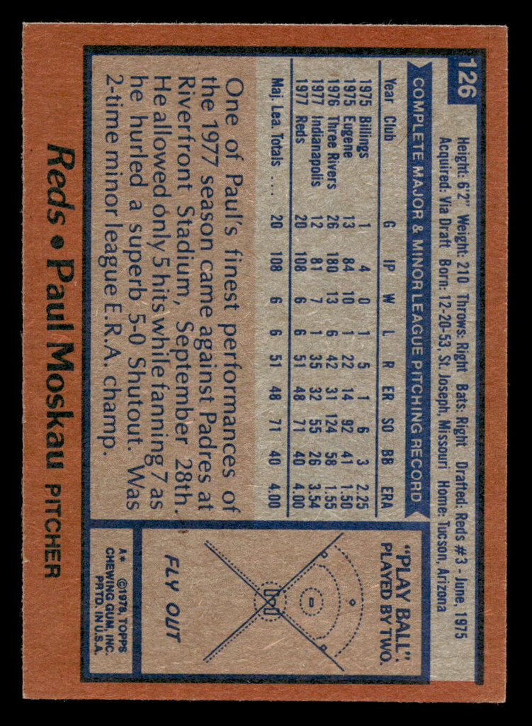 1978 Topps #126 Paul Moskau Near Mint+ RC Rookie  ID: 519094