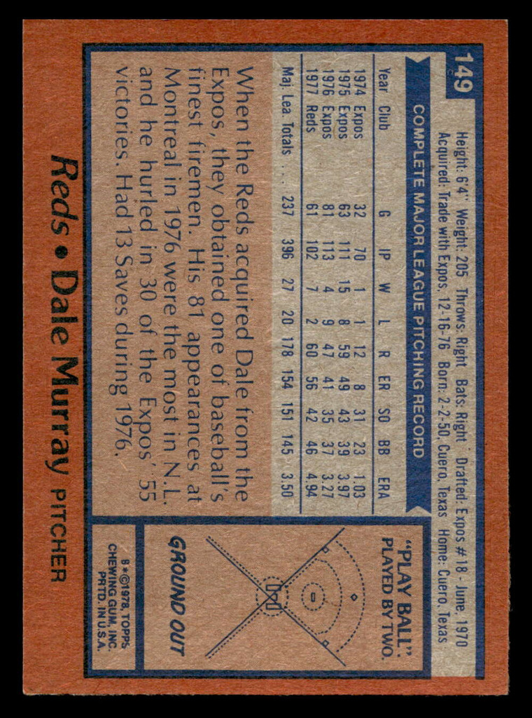 1978 Topps #149 Dale Murray Ex-Mint 