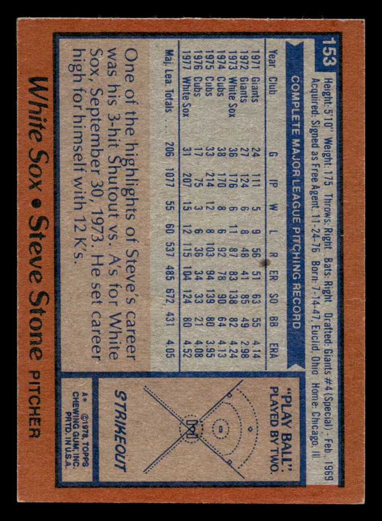 1978 Topps #153 Steve Stone Ex-Mint 