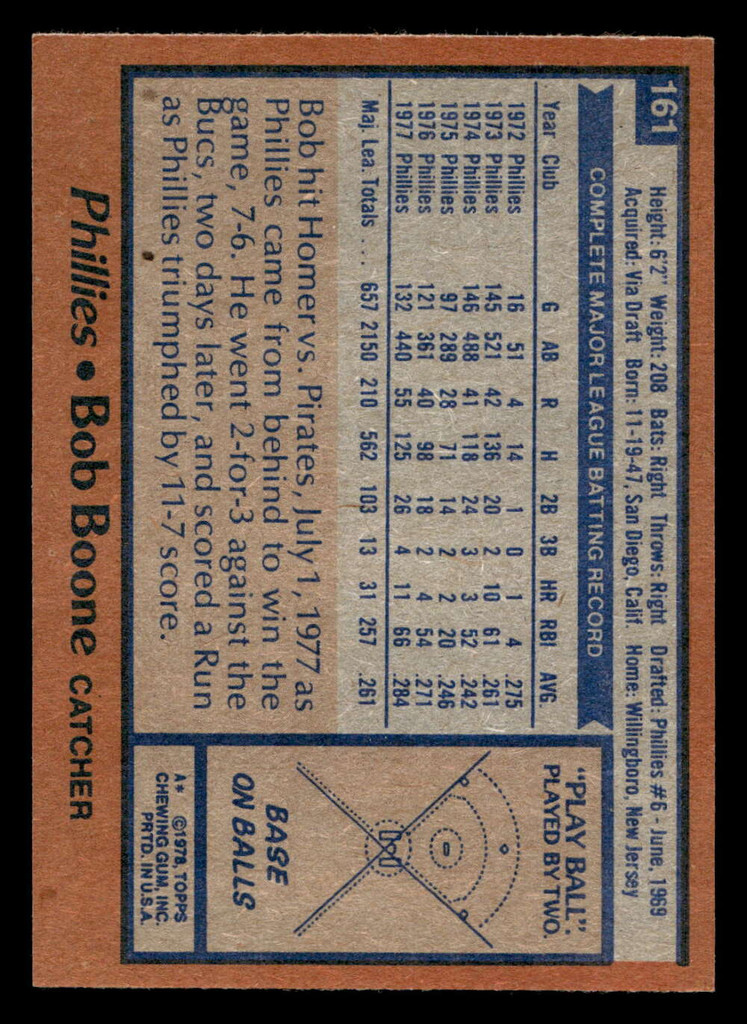 1978 Topps #161 Bob Boone Ex-Mint 