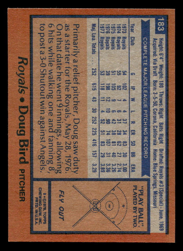 1978 Topps #183 Doug Bird Near Mint  ID: 519318