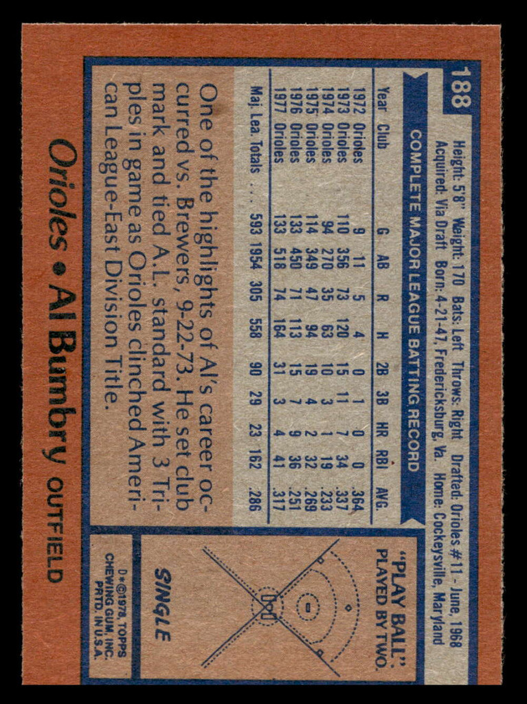 1978 Topps #188 Al Bumbry Ex-Mint 