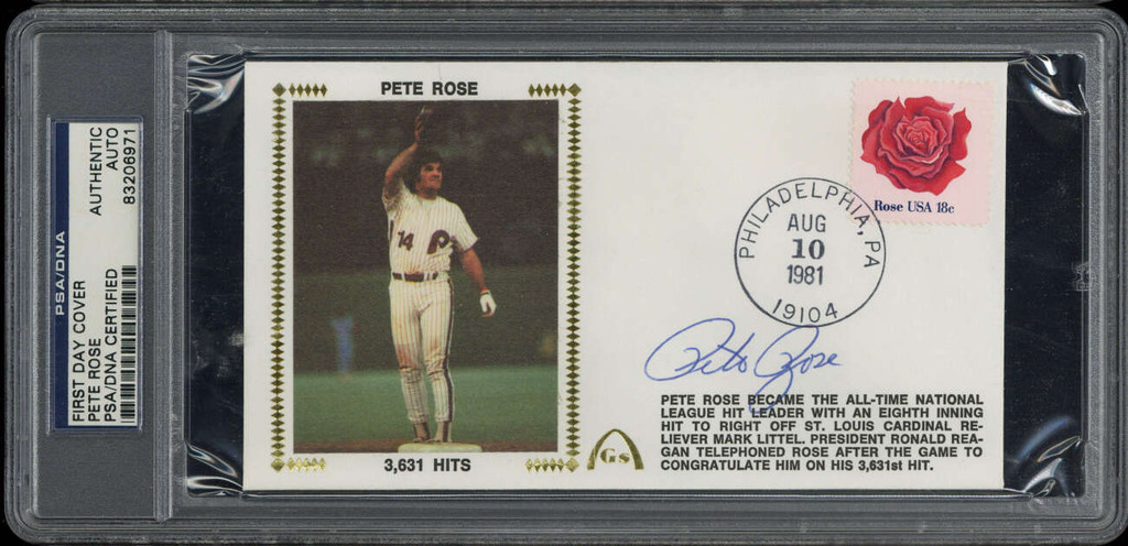 Pete Rose First Day Cover FDC Signed Auto PSA/DNA Slab Phillies 3631 Hits