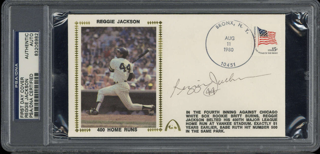 Reggie Jackson First Day Cover FDC Signed Auto PSA/DNA Slab Yankees 400 Home Runs
