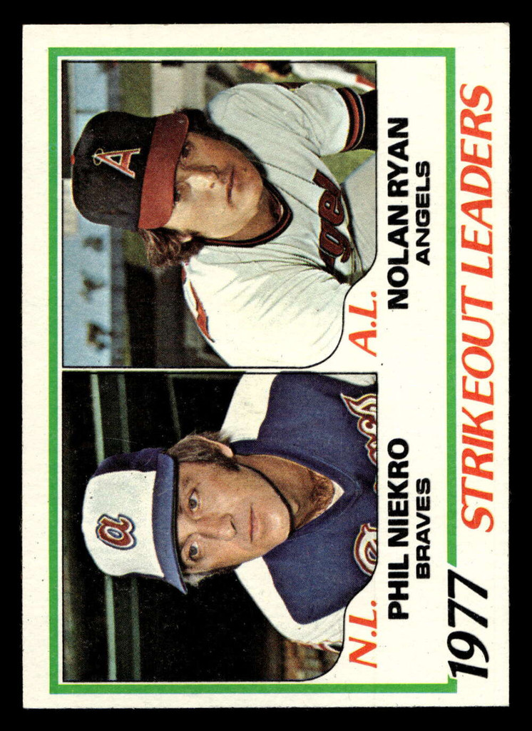 1978 Topps #206 Phil Niekro/Nolan Ryan Strikeout Leaders DP Near Mint  ID: 519483