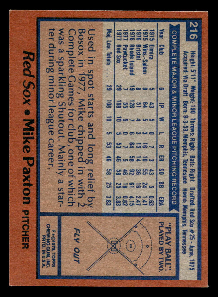 1978 Topps #216 Mike Paxton Near Mint RC Rookie  ID: 519523