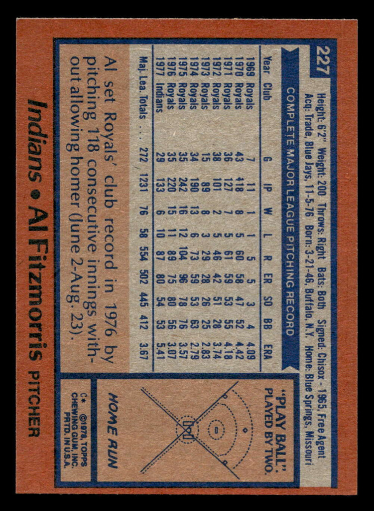1978 Topps #227 Al Fitzmorris Near Mint  ID: 519570