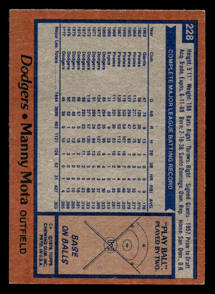 1978 Topps #228 Manny Mota DP Ex-Mint  ID: 519571