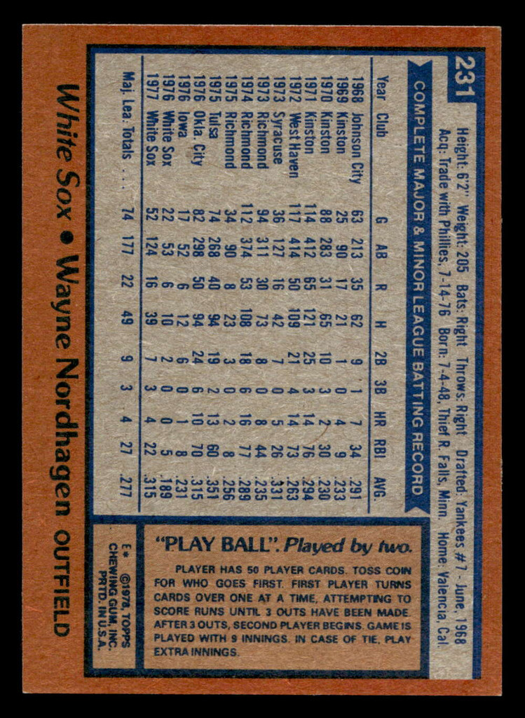 1978 Topps #231 Wayne Nordhagen Ex-Mint RC Rookie  ID: 519583