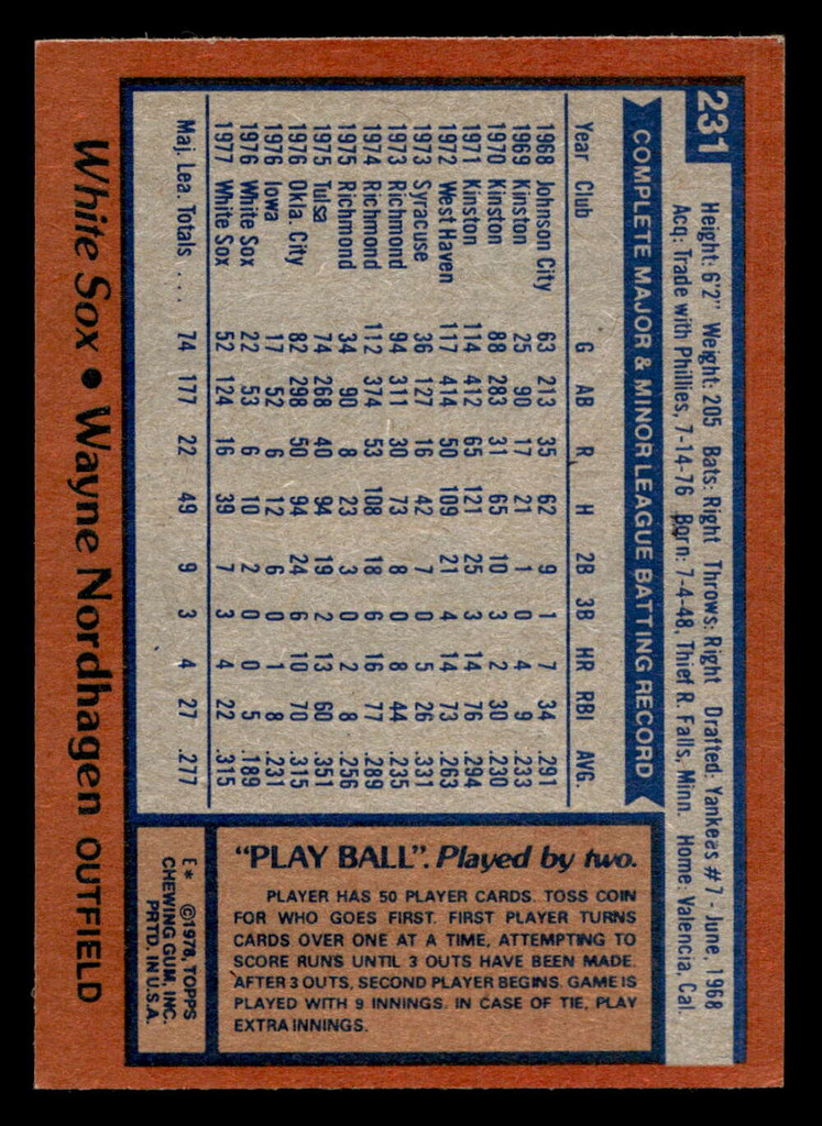 1978 Topps #231 Wayne Nordhagen Ex-Mint RC Rookie  ID: 519584
